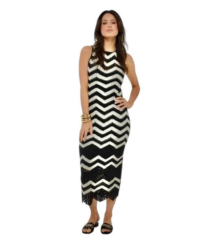 Sleeveless Crochet Dress in black/white by Esqualo