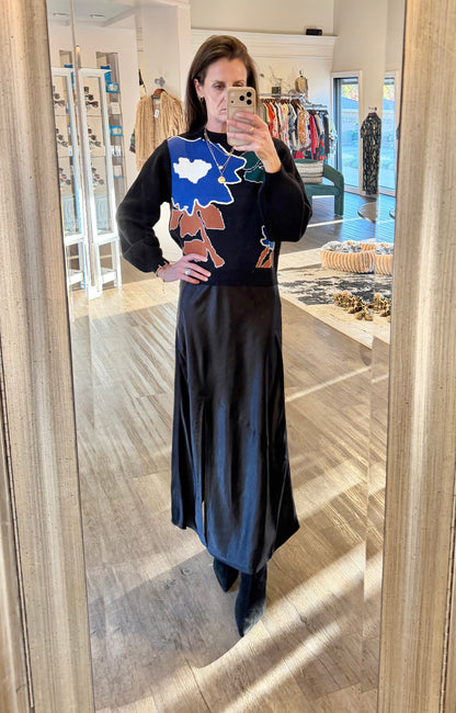 Satin Slit Front Skirt in black by Lilla P