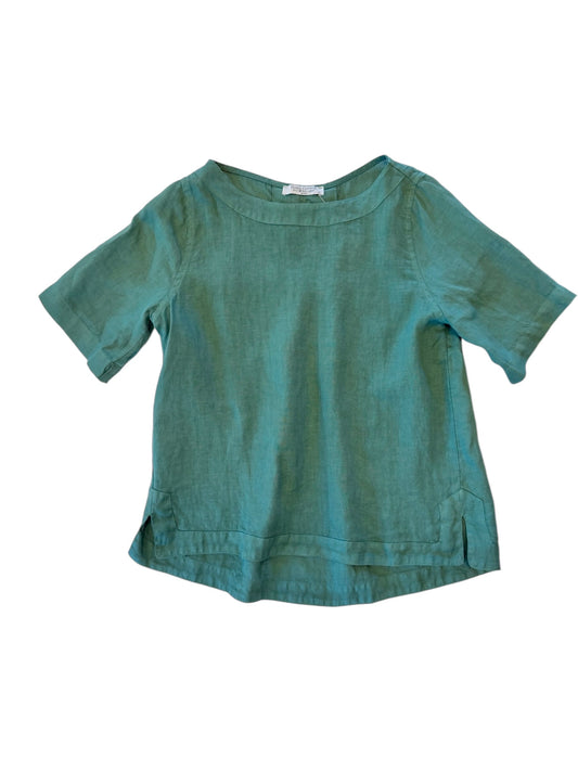 Short Sleeve Linen Top in emerald by Haris Cotton