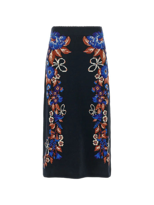 Bow Garden Knit Midi Skirt in blue by Farm Rio
