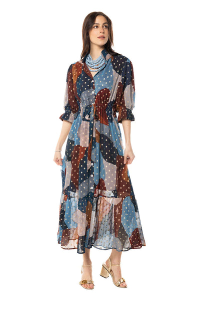 Catherine Shirt Dress in abstract lurex by Holly Shae