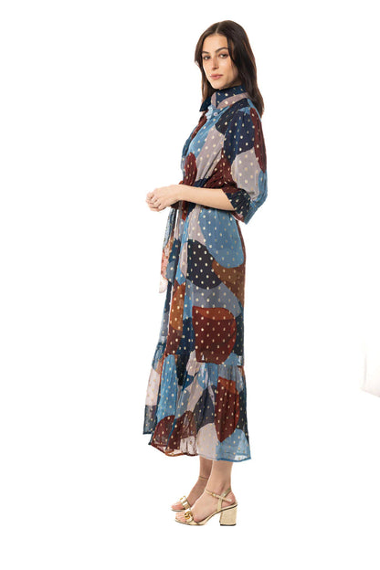 Catherine Shirt Dress in abstract lurex by Holly Shae