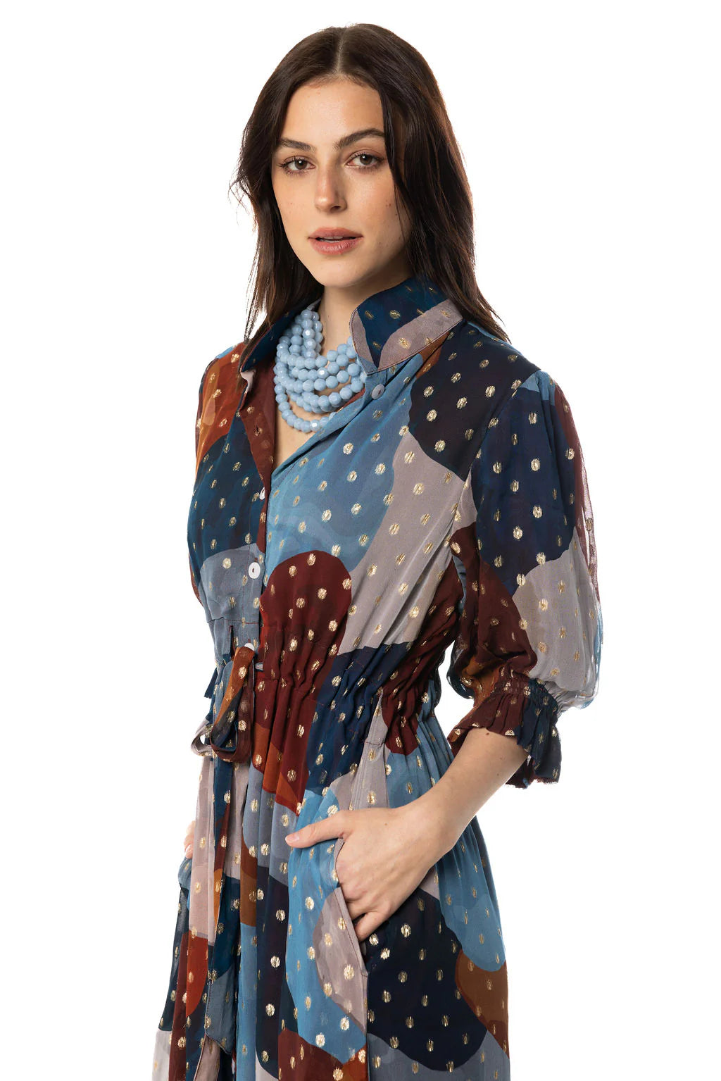 Catherine Shirt Dress in abstract lurex by Holly Shae