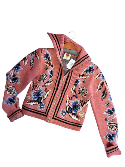 Floral Beauty Tapestry Knit Cardigan in blush pink by Farm Rio