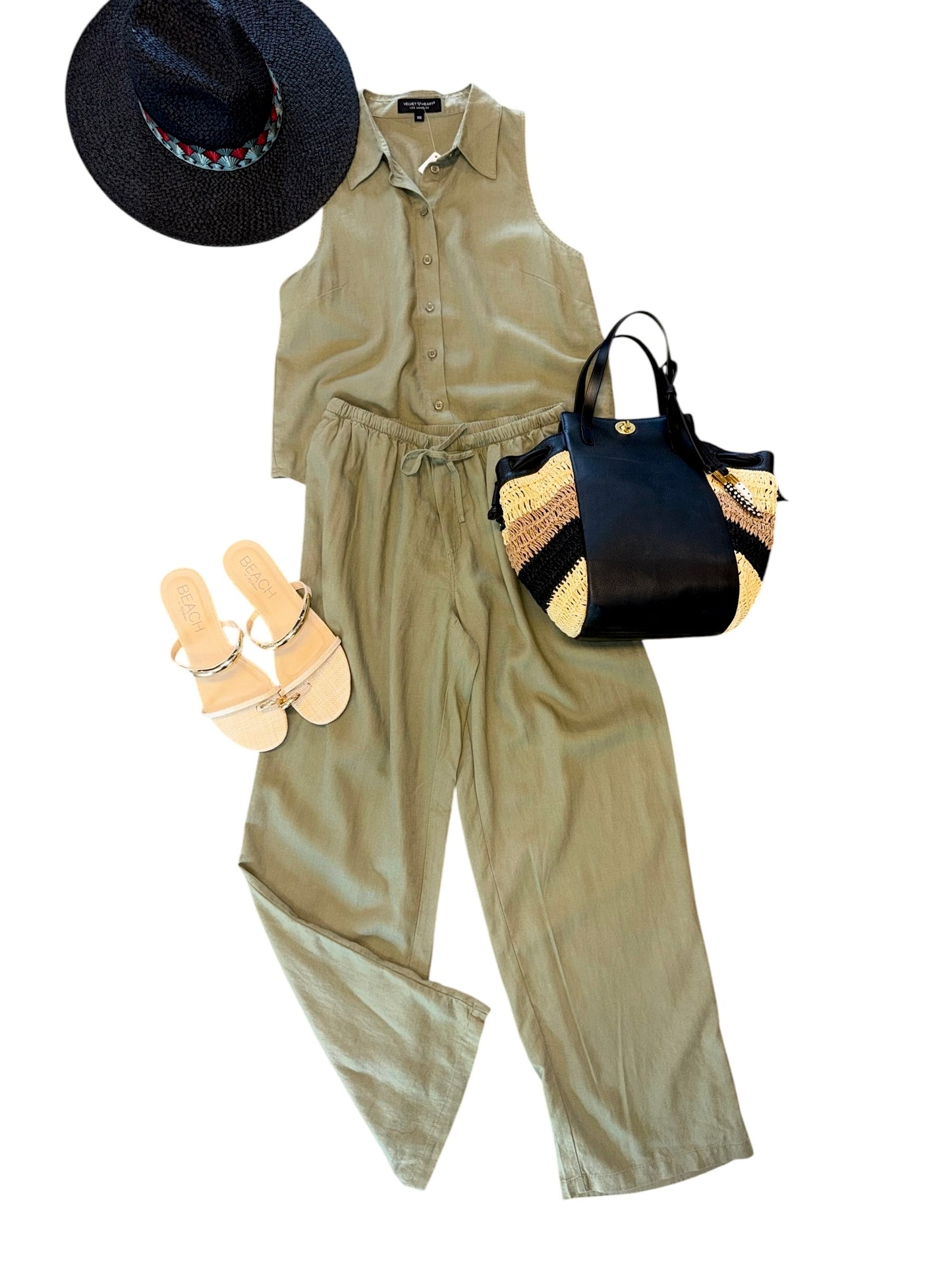 Hensley Linen Pant in aloe olive by Velvet Heart