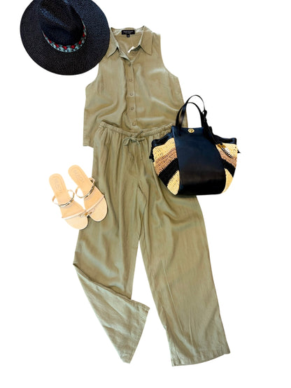 Hensley Linen Pant in aloe olive by Velvet Heart