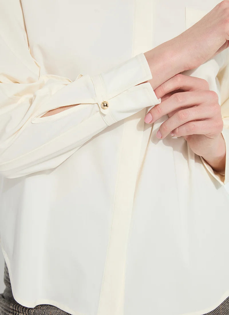 Etta Pleated Balloon Sleeve Shirt in buttercream by Lysse