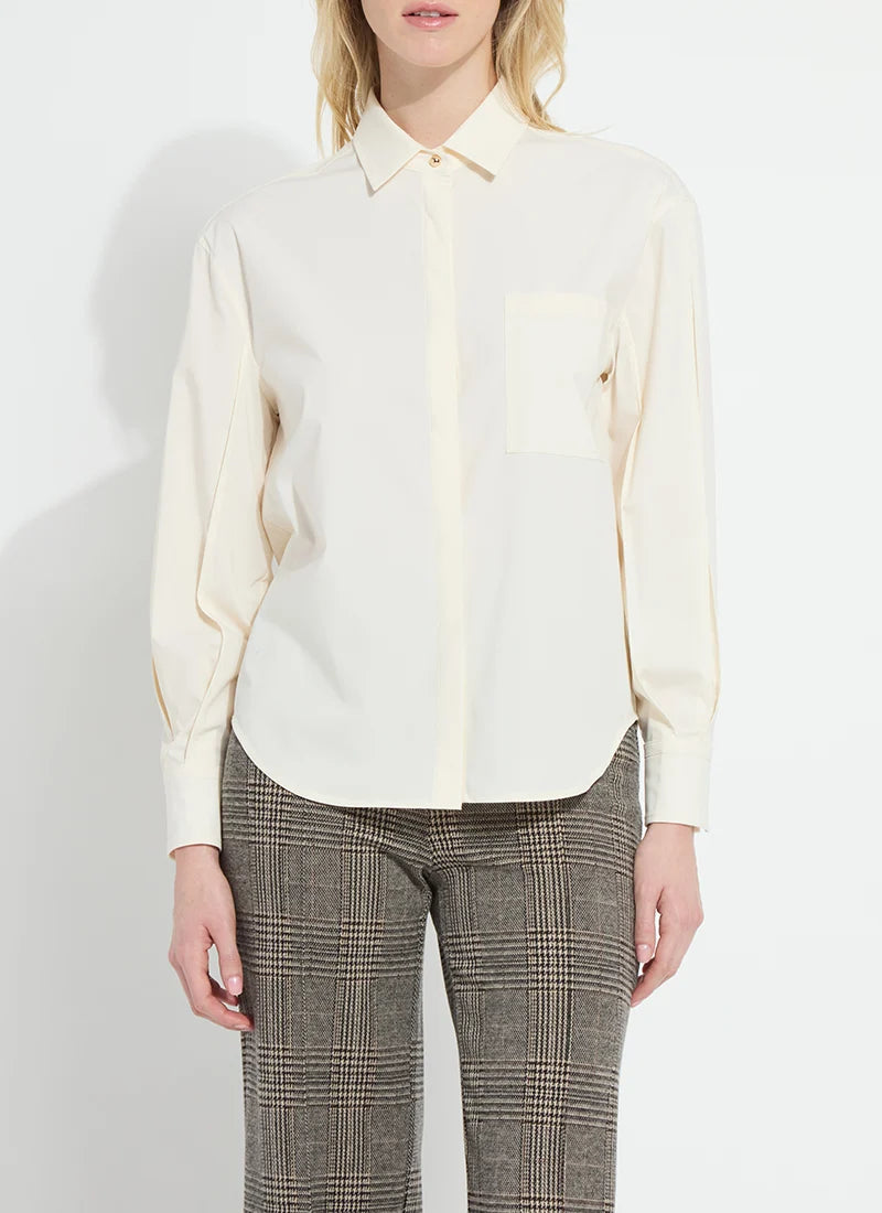 Etta Pleated Balloon Sleeve Shirt in buttercream by Lysse