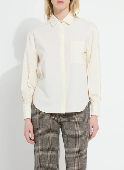 Etta Pleated Balloon Sleeve Shirt in buttercream by Lysse