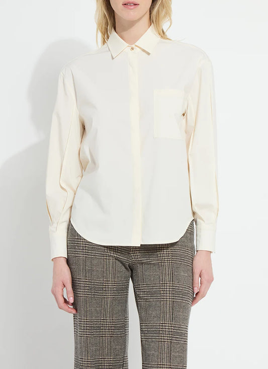 Etta Pleated Balloon Sleeve Shirt in buttercream by Lysse