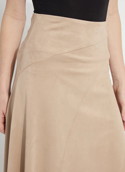 Azalea Asymmetric Hem Vegan Suede Skirt in salted caramel by Lysse