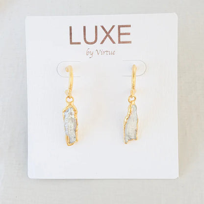 The Lacy Hammered Hoop with Biwa Drop Earring in gold by Virtue