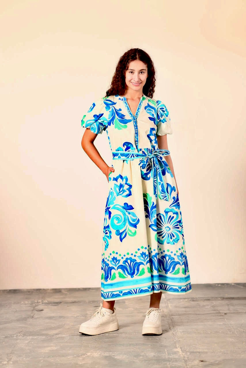 Nova Dress in ocean bloom by Maude Vivante