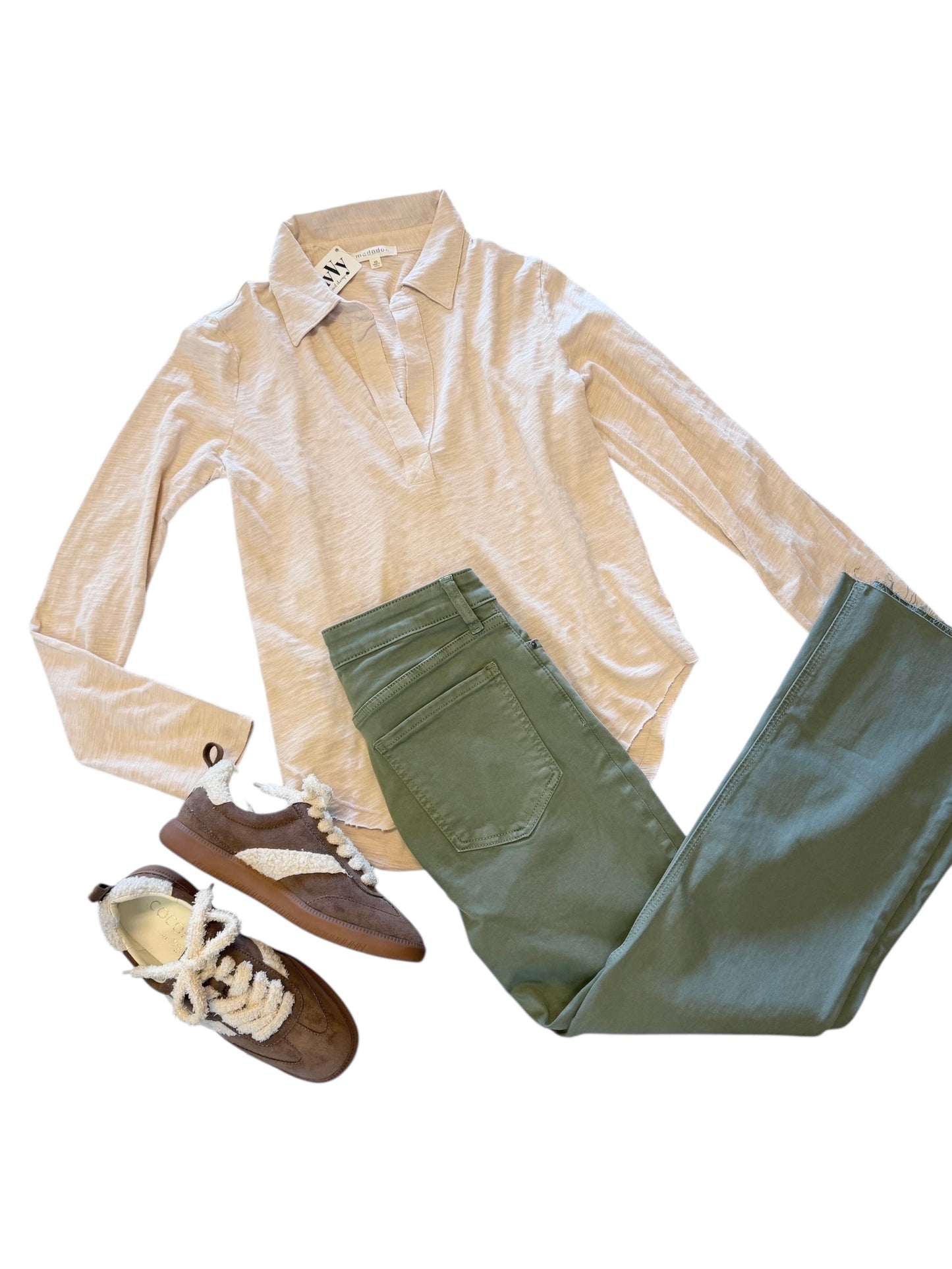 Long Sleeve Easy Polo Tee in swiss coffee by Mododoc