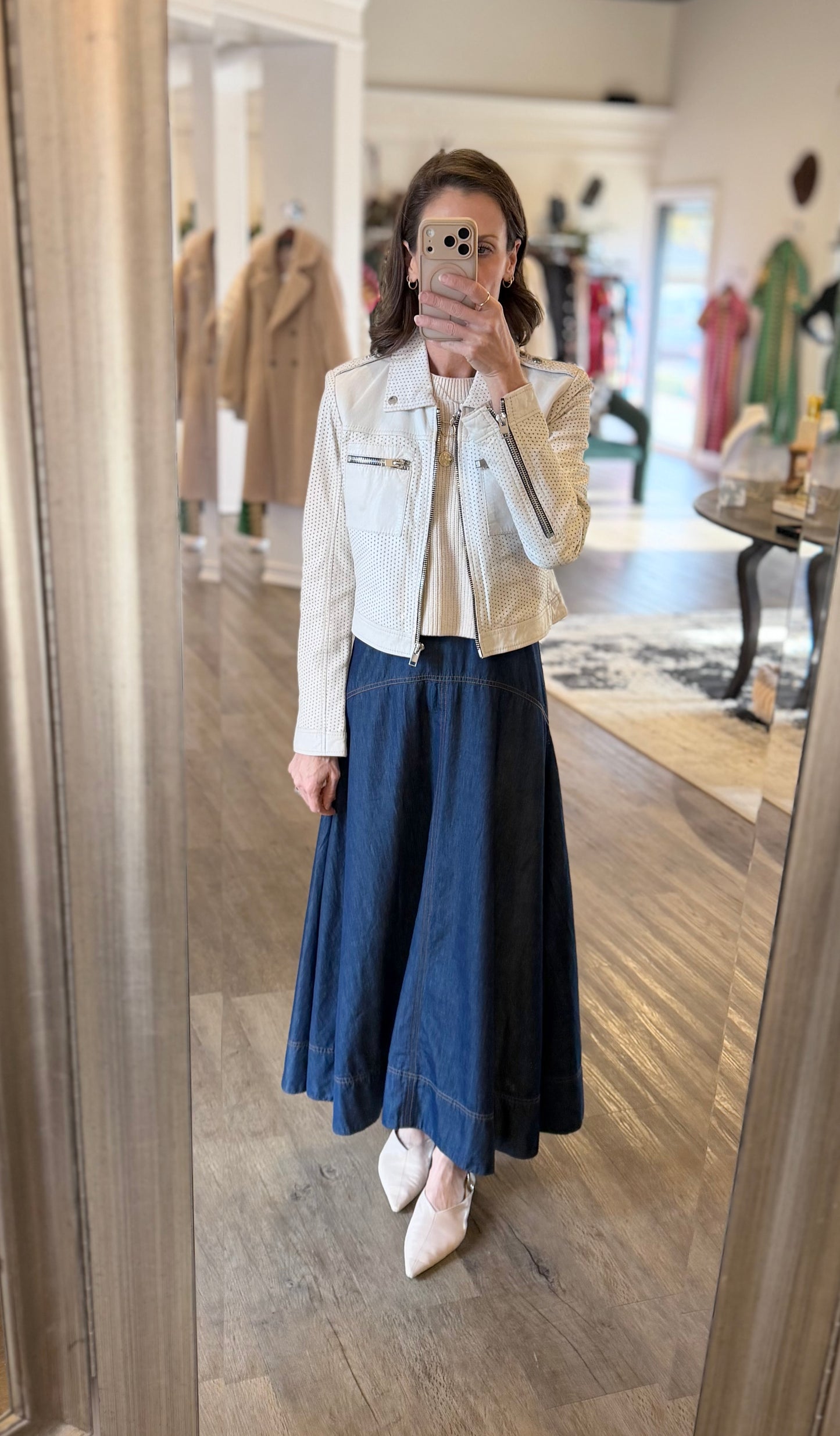 Shala RF Leather Jacket in off white by Mauritius