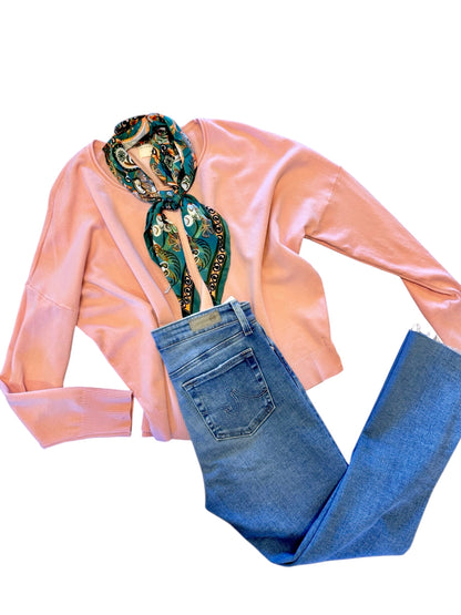 Seam Front Round Neck Pullover in pink quartz by Dreamers