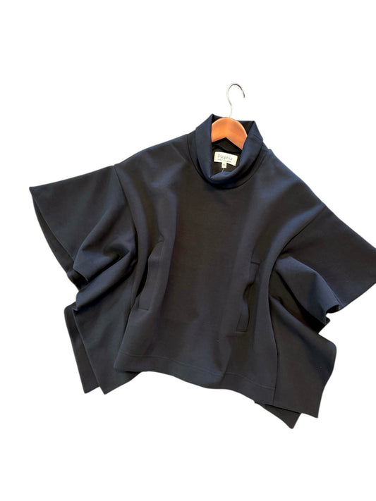 High Neck Scuba Poncho Top in black by Psophia