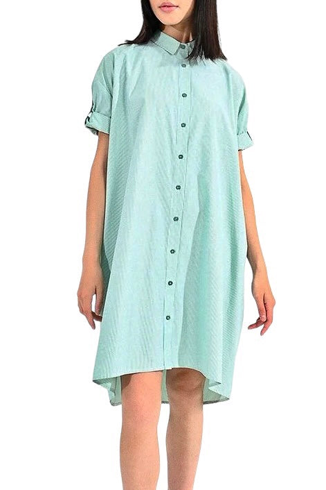 Short Sleeve Stripe Shirt Dress in green by Molly Bracken