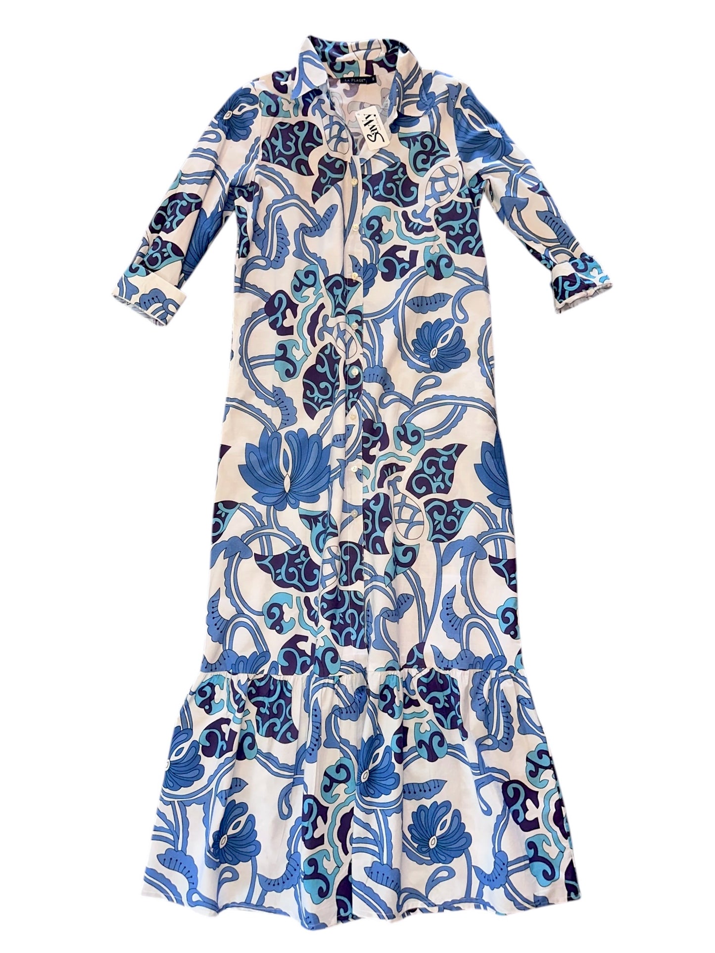 Ann Marie Maxi Dress in white/blues by La Plage