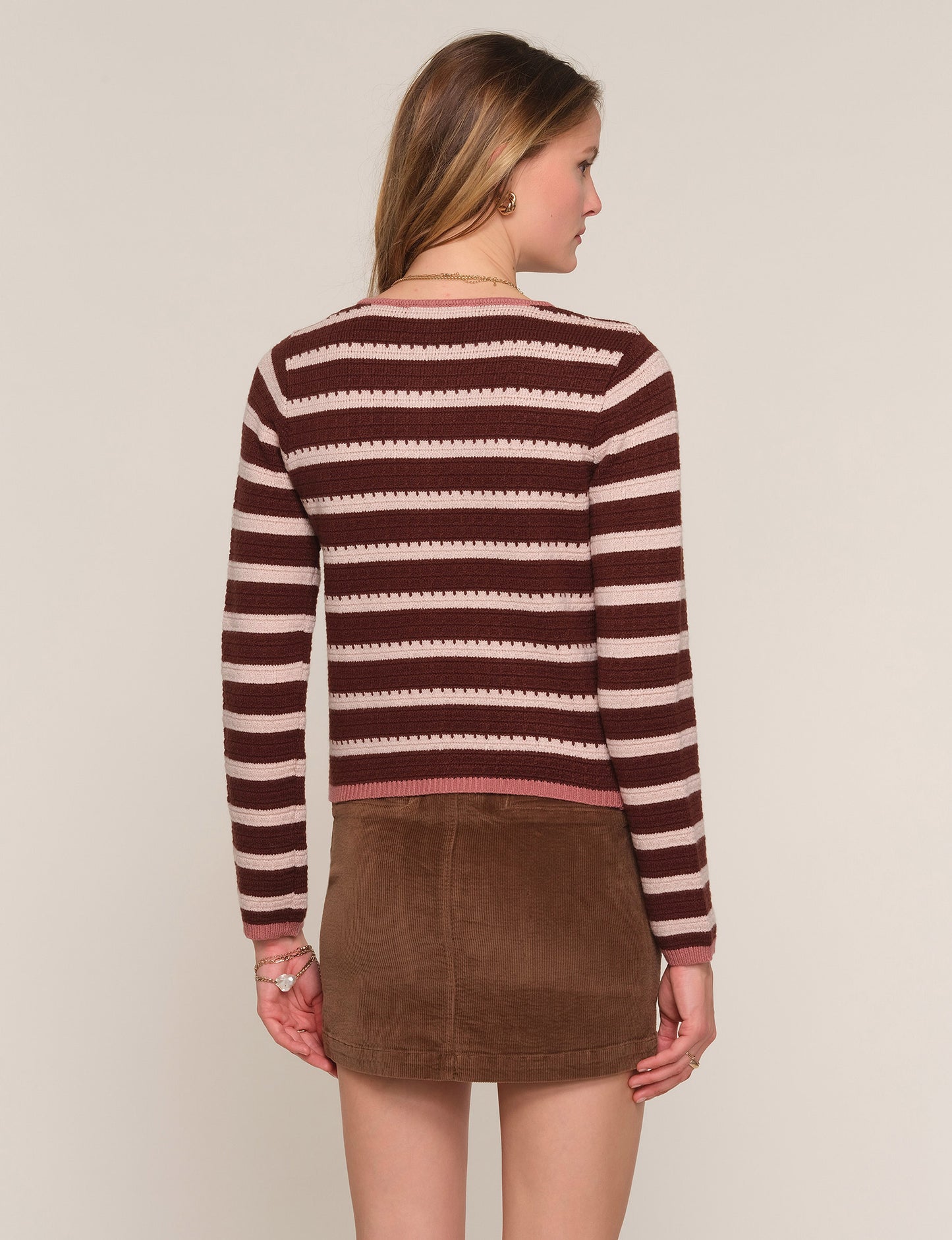Palermo Stripe Cardigan in mahogany by Heartloom