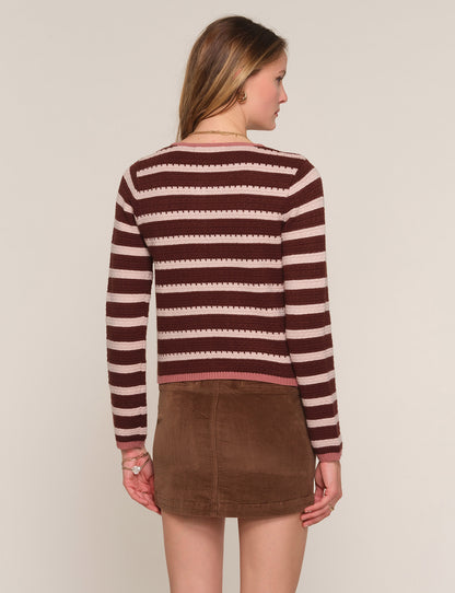Palermo Stripe Cardigan in mahogany by Heartloom