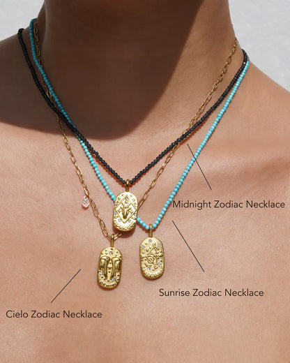 Sunrise Zodiac Necklaces in gold by Kozakh