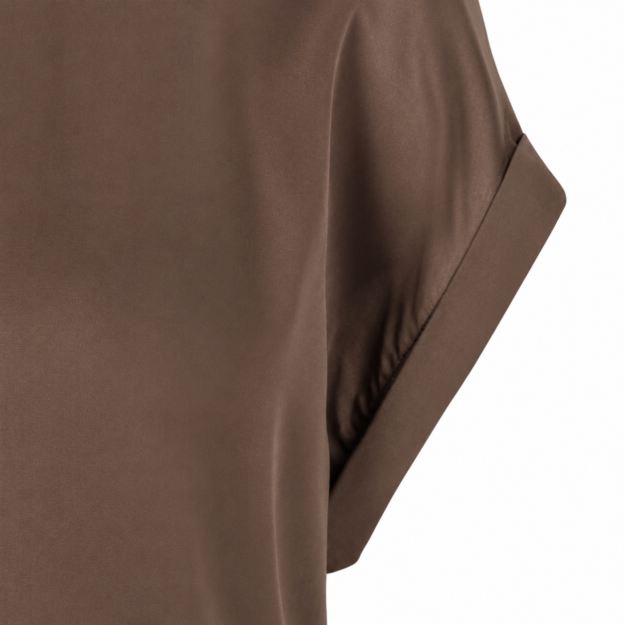 Roll Up Sleeve Satin Top in cacao by Esqualo
