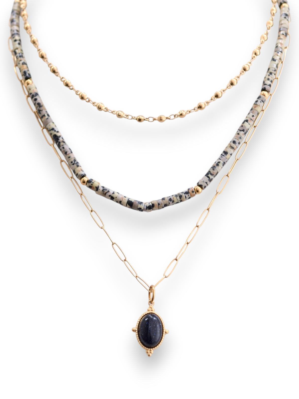 Triple Threat 3 Layer Necklace in gold by Farrah B