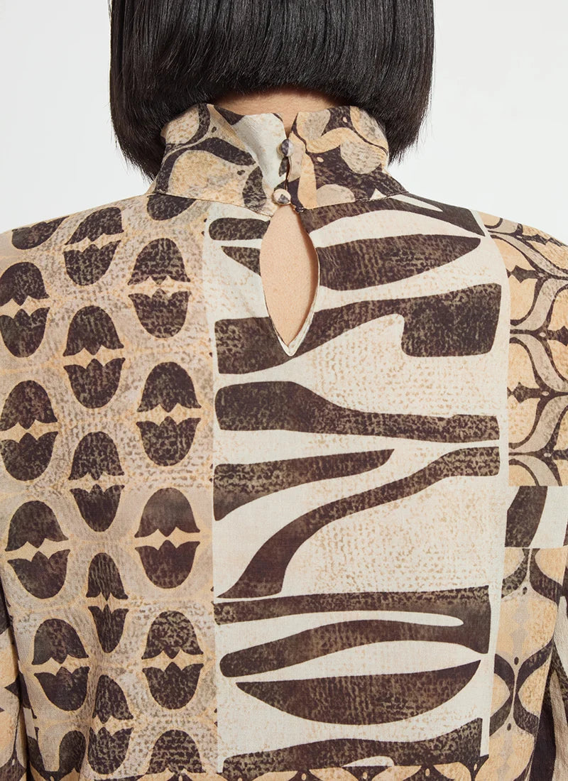 Cosima Elastic Cuff Shirt in art deco mosaic by Lysse