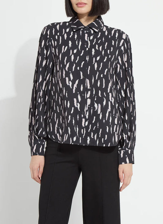 Elizabeth Pleated Balloon Sleeve Shirt in winter black shadow by Lysse