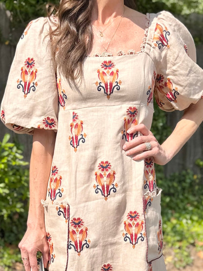 Embroidered Macaw Maxi Dress in rose by Farm Rio