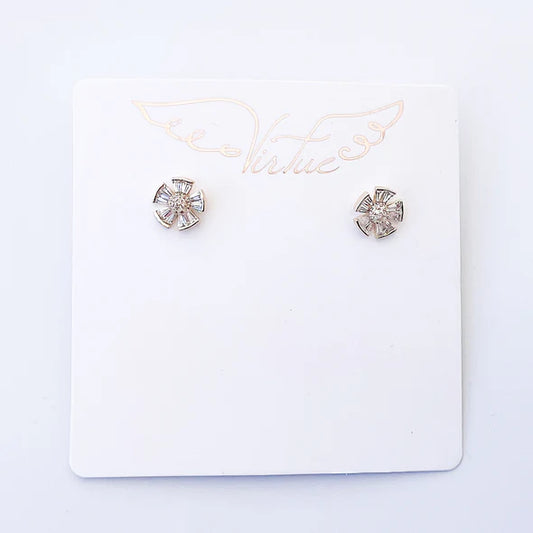Wheel Flower Stud Earring in gold by Virtue