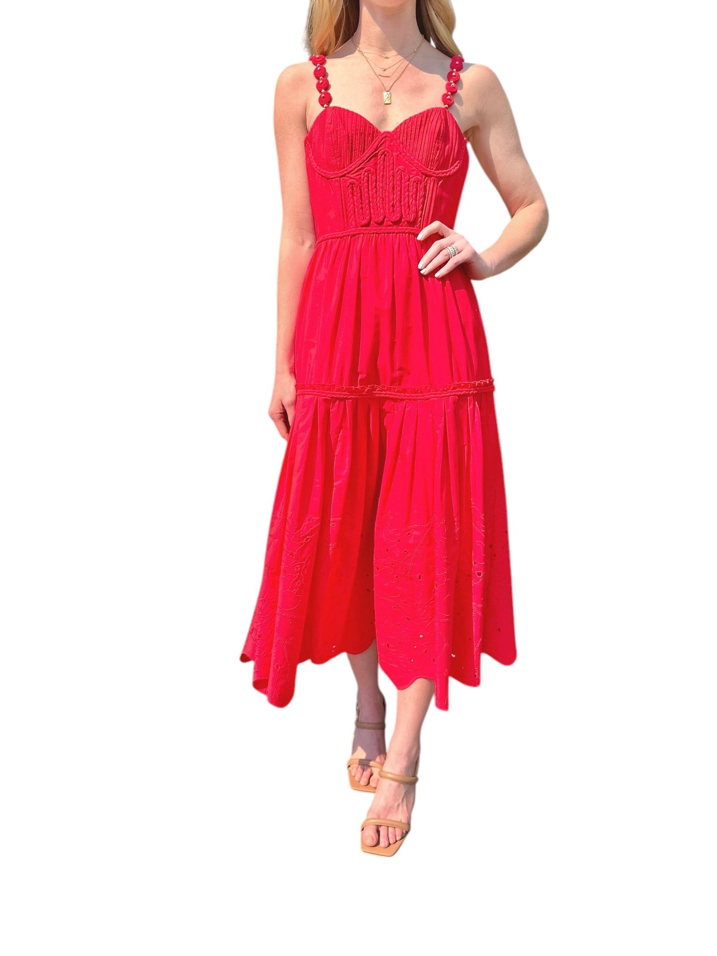Ruhani Bustier Midi Dress in scarlet bloom by Ash & Eden