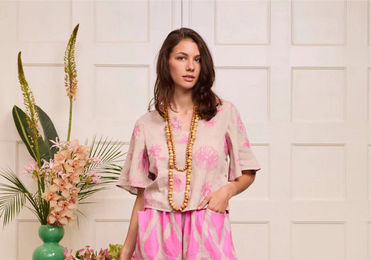 Orris Blouse with Flower Embroidery in beige by Nimo