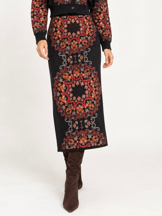Daphne Sweater Skirt in venezia ebony print by Cleobella