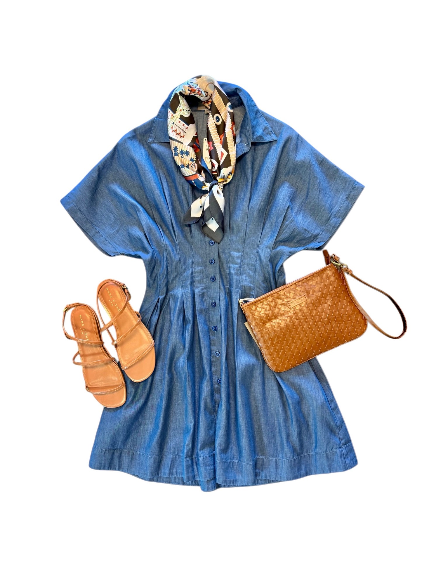 Francesca Dolman Pleated Chambray Dress in secure by KUT