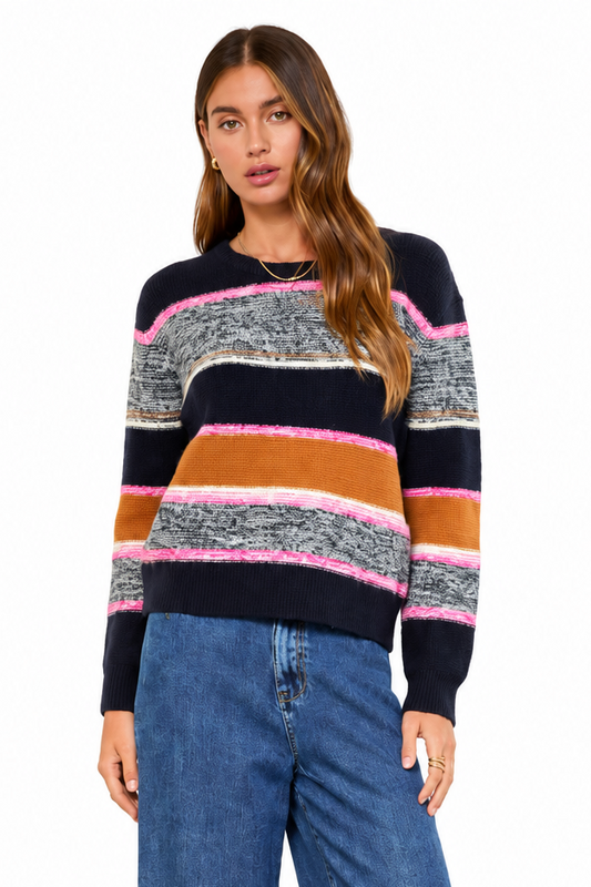 Marled Color Block Sweater in navy/pink by Skies Are Blue
