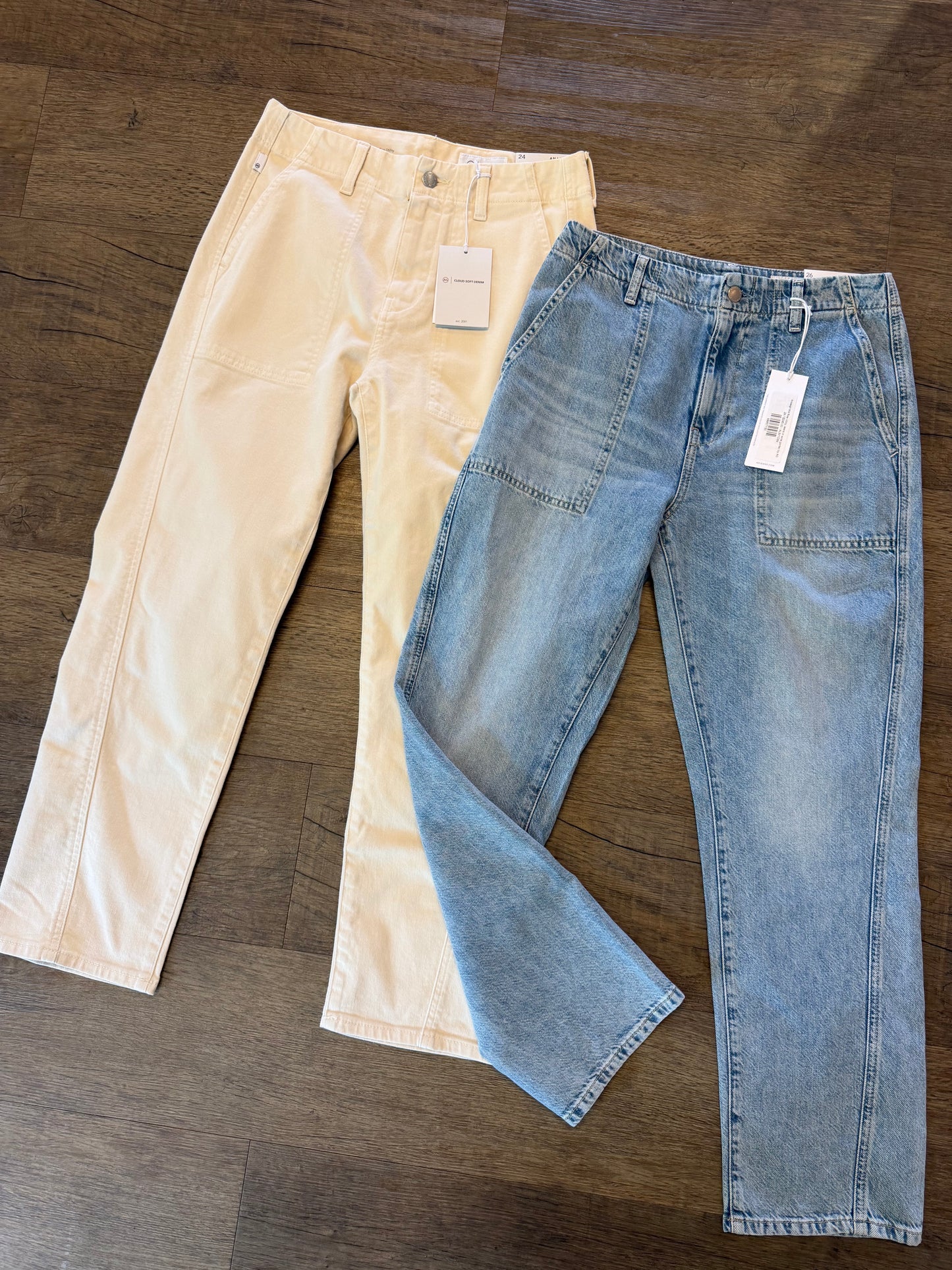 Analeigh Mid Rise Utility Jeans in opal stone by AG
