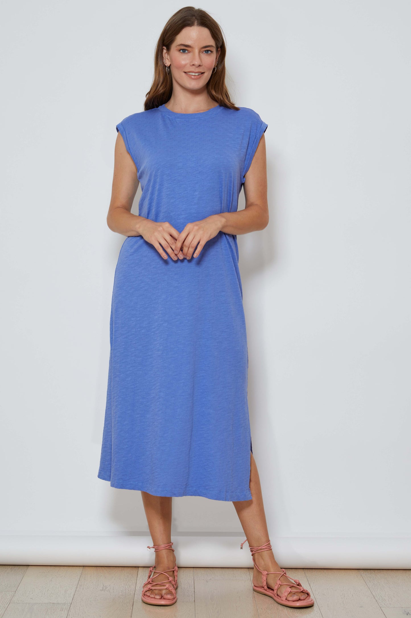 Cap Sleeve Column Dress with Side Slits in blue pea by Mododoc