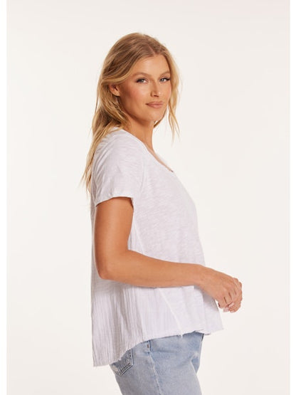 Short Sleeve Pleated Shoulder Tee in white by Mododoc