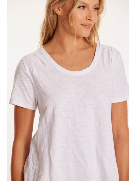 Short Sleeve Pleated Shoulder Tee in white by Mododoc