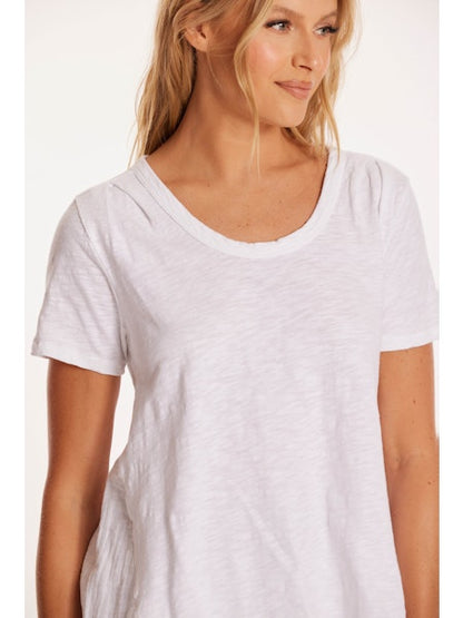 Short Sleeve Pleated Shoulder Tee in white by Mododoc