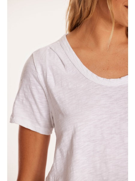 Short Sleeve Pleated Shoulder Tee in white by Mododoc
