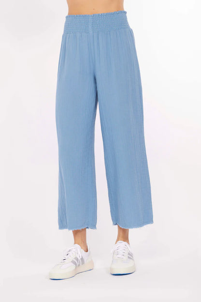 Smock Waist Ankle Length Pants in misty denim by Mododoc