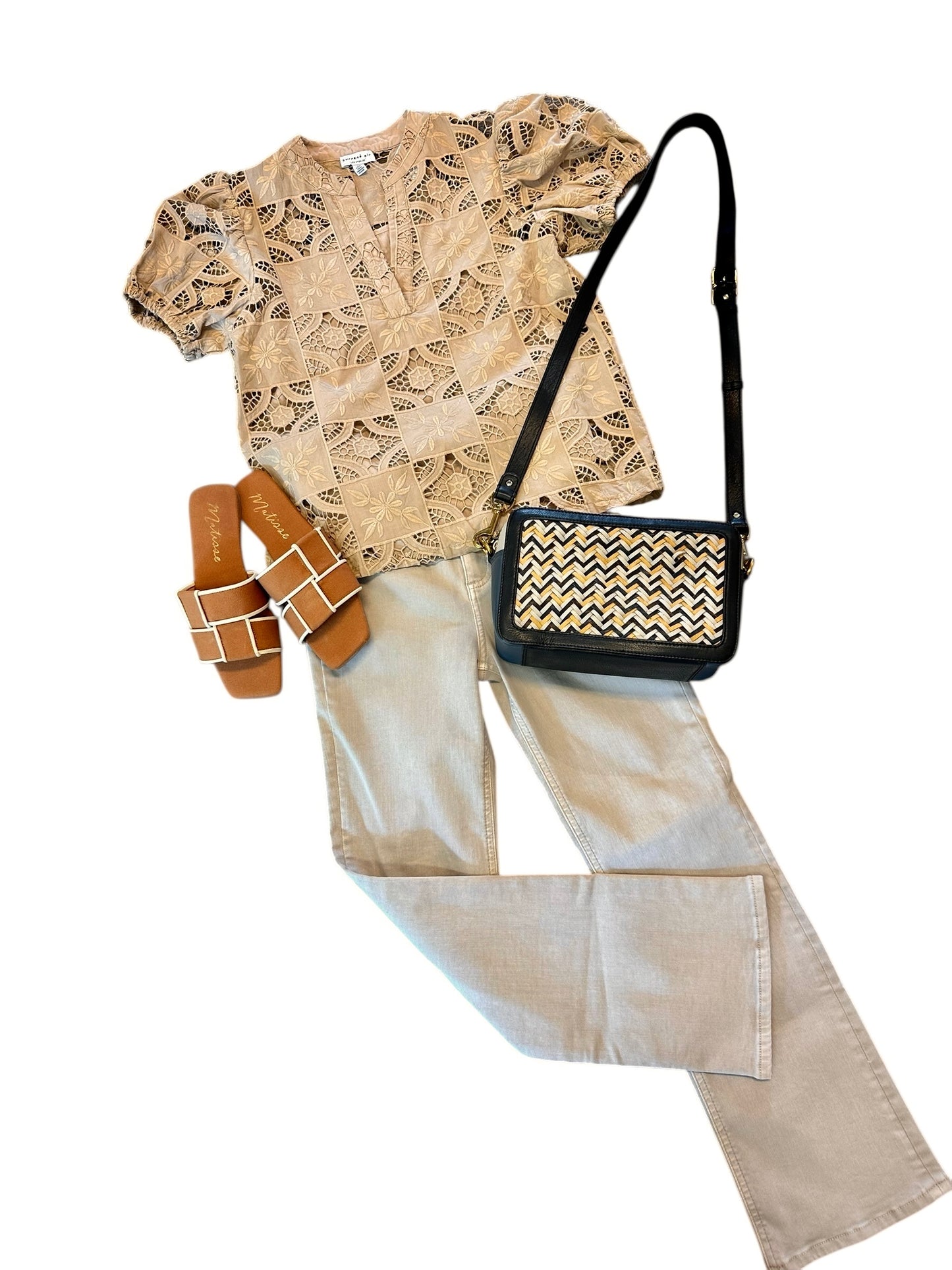 Short Sleeve Lace Top in taupe by Current Air
