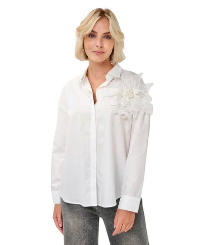 Big Flower Button Up Blouse in white by Esqualo