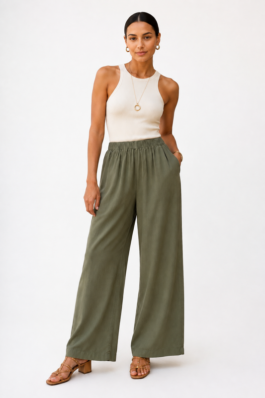 Paris Wide Leg Pant in rosemary shadow by Another Love