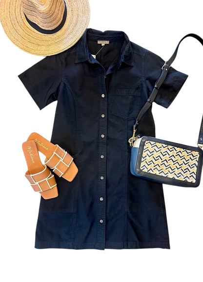 Twill Paneled Shirt Dress in black by Lilla P