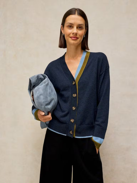 Katie V-Neck Cardigan in navy multi by White Stuff