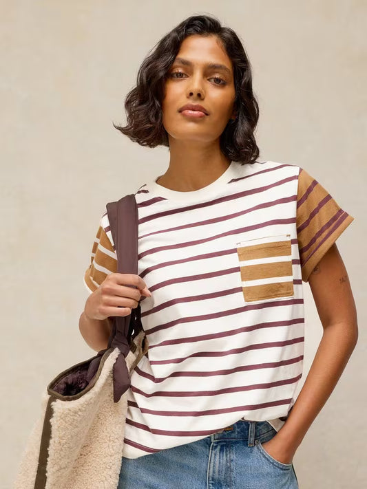 Gina Stripe Tee in ivory multi by White Stuff